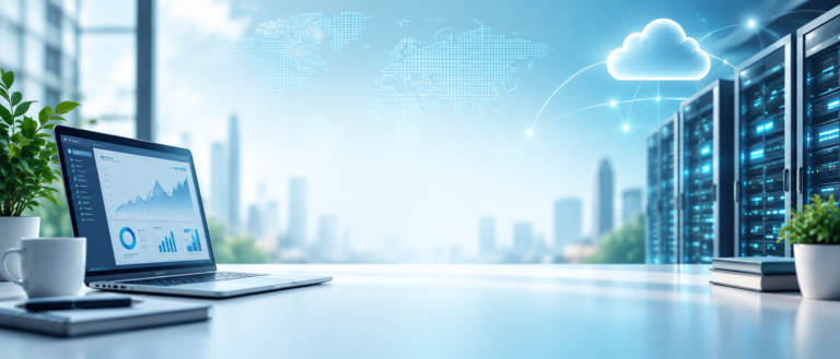 Practical web hosting reviews and guides banner with website analytics, cloud hosting and server infrastructure